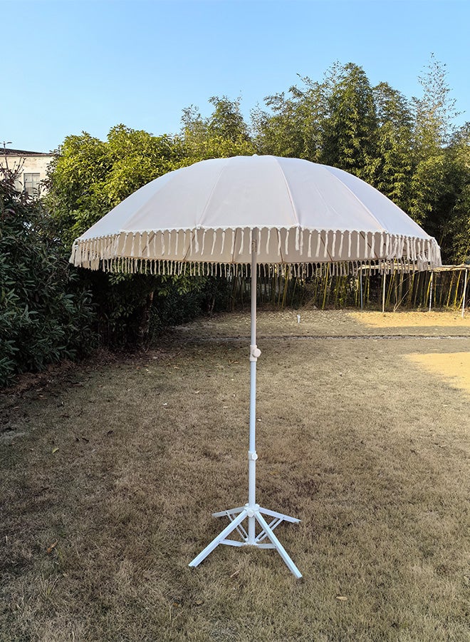 TWT Fringe Tassel Detail Tilt Mechanism Parasol with Base White 2.2m BU2270 - Image 2